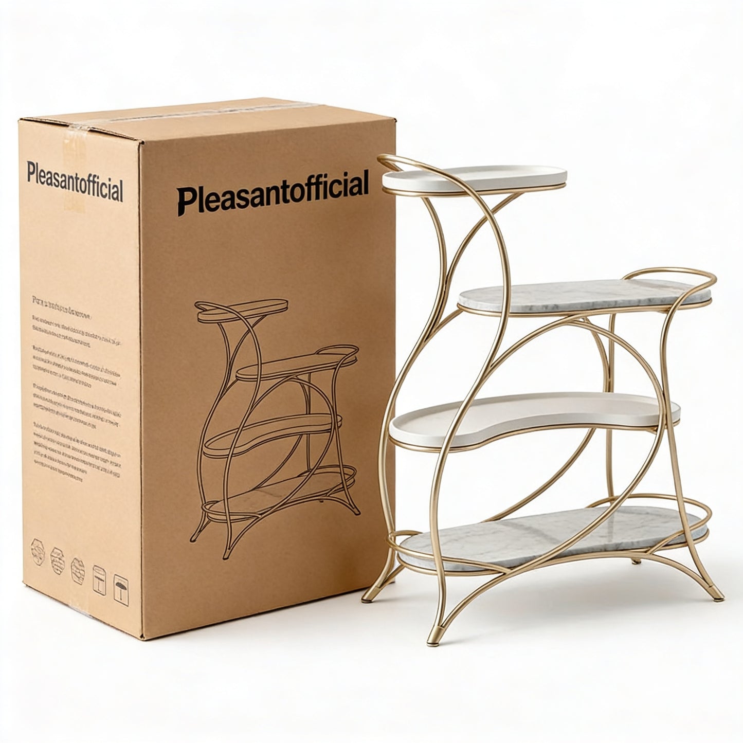 Art Nouveau-Inspired 4-Tier Marble & Gold Display Stand