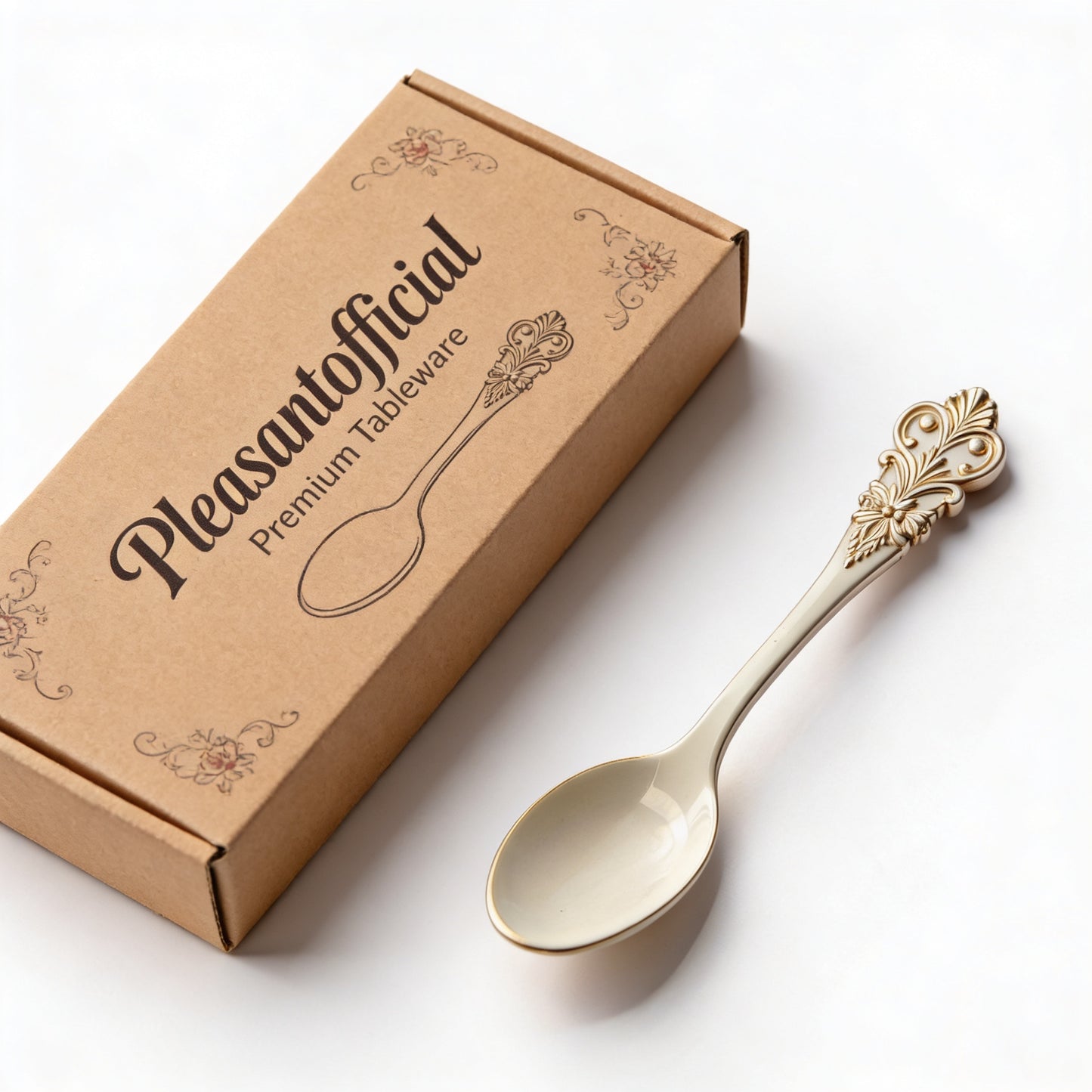 Ivory & Gold Baroque Ornate Serving Spoon