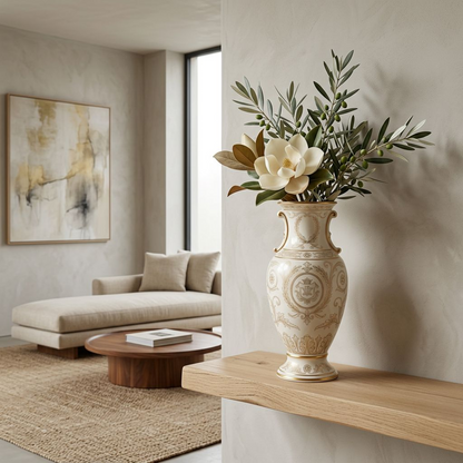 Cream & Gold Ornate Neoclassical Porcelain Vase