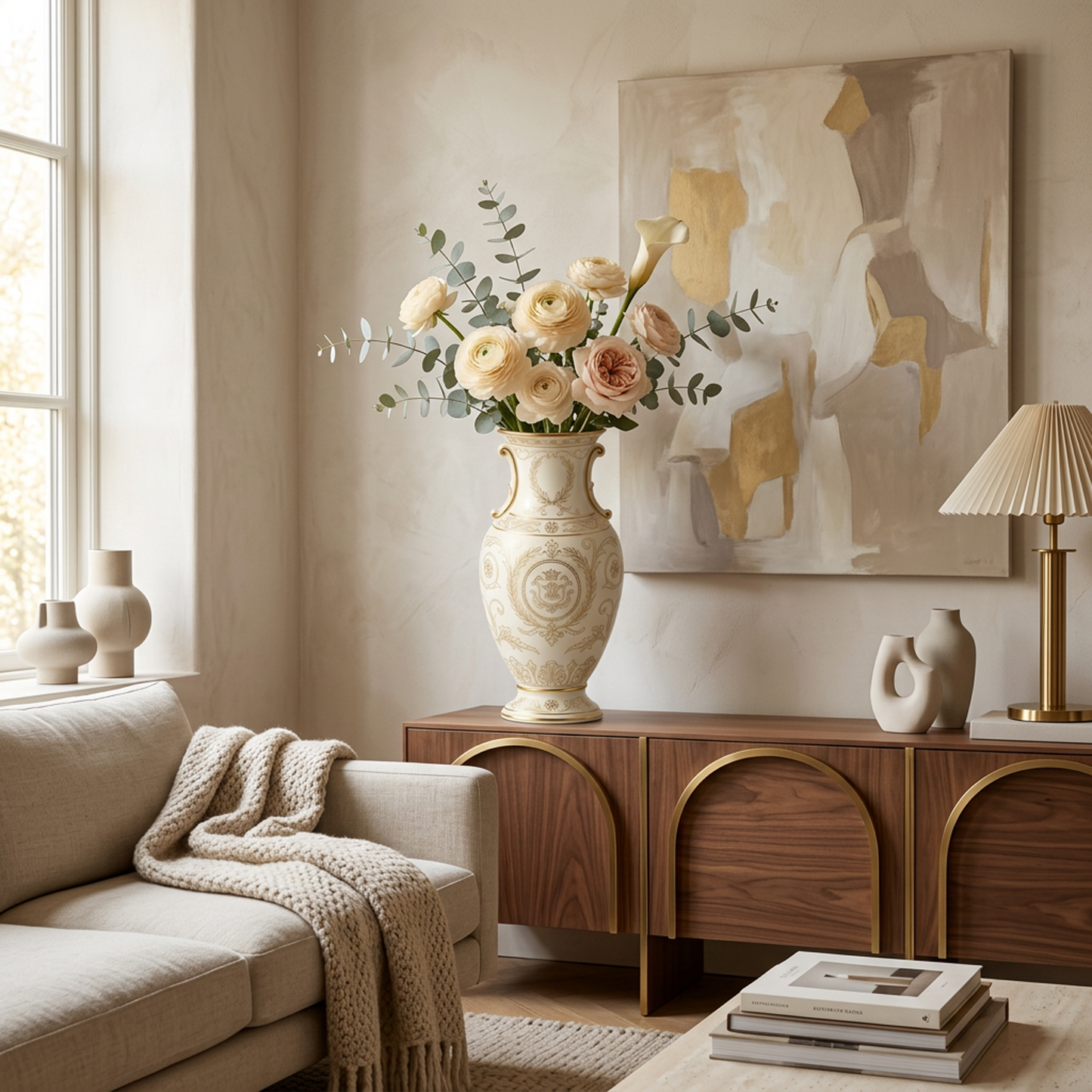 Cream & Gold Ornate Neoclassical Porcelain Vase