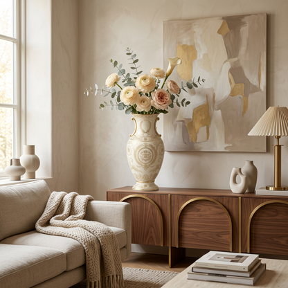 Cream & Gold Ornate Neoclassical Porcelain Vase