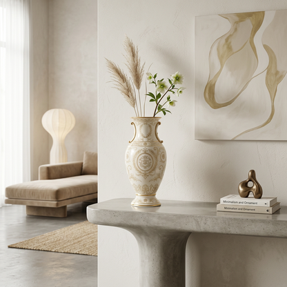 Cream & Gold Ornate Neoclassical Porcelain Vase