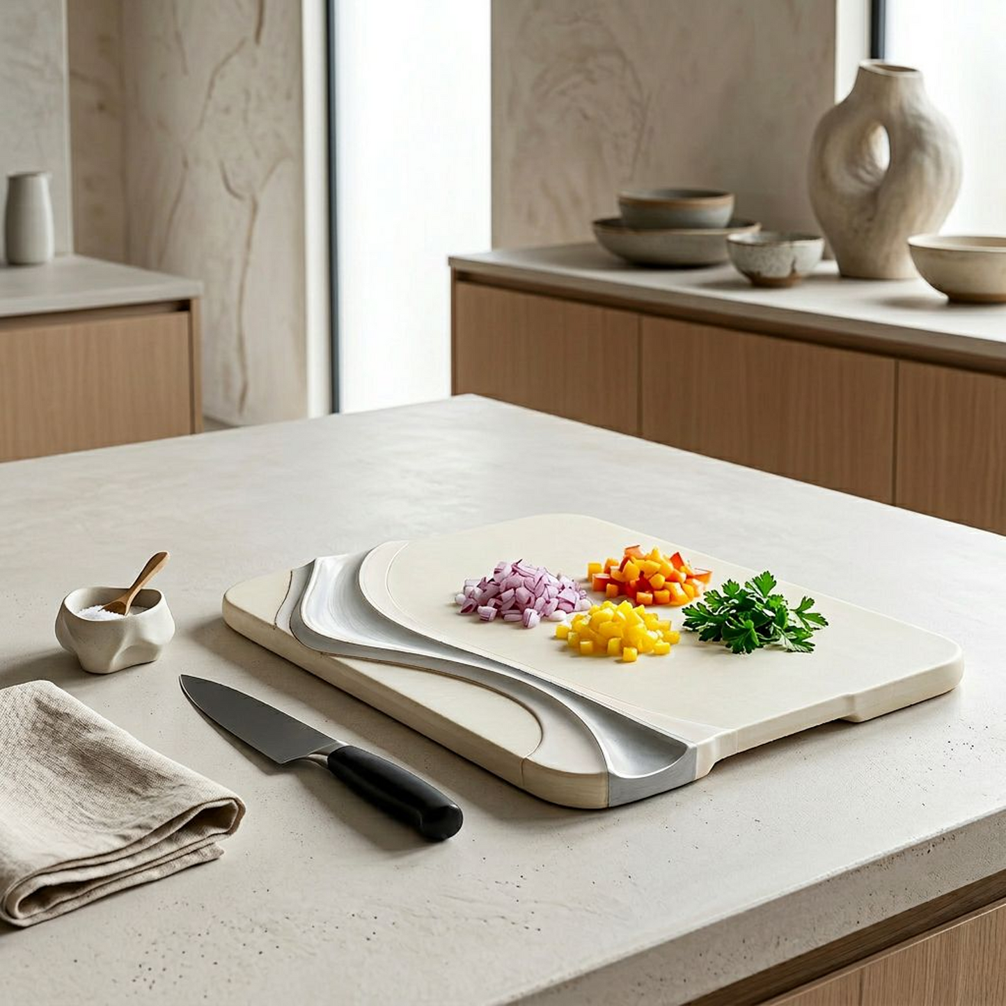 Cream & Silver Abstract Wave Decorative Tray
