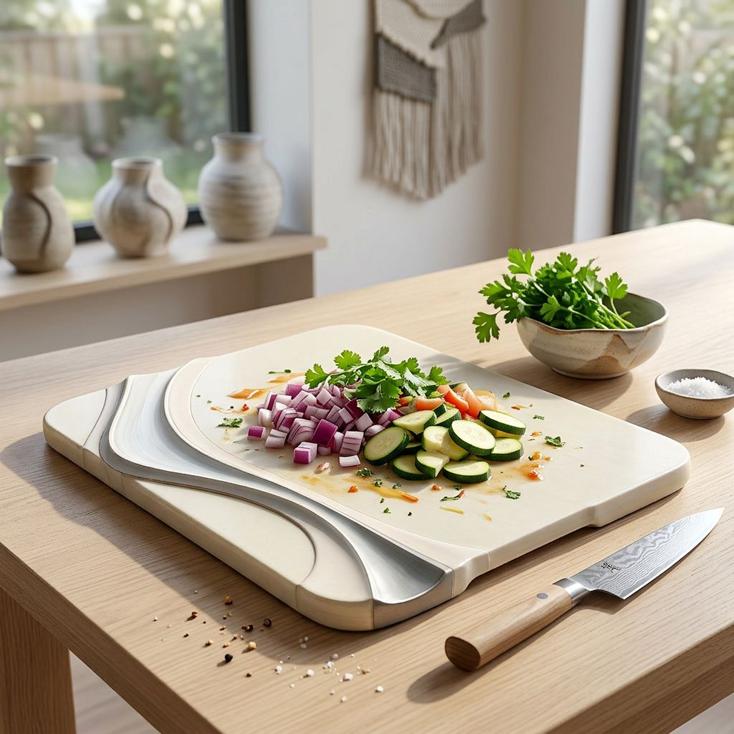 Cream & Silver Abstract Wave Decorative Tray