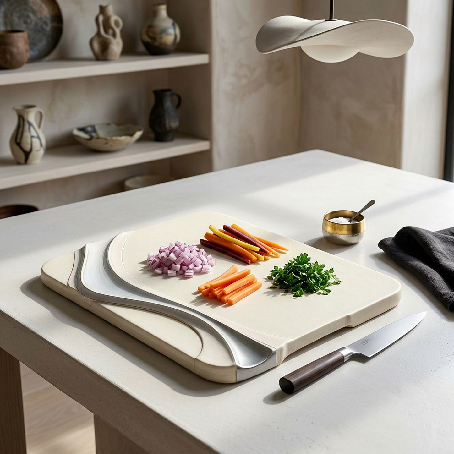 Cream & Silver Abstract Wave Decorative Tray