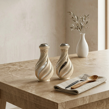 Ornate Beige Ceramic &amp; Glass Sugar Shaker