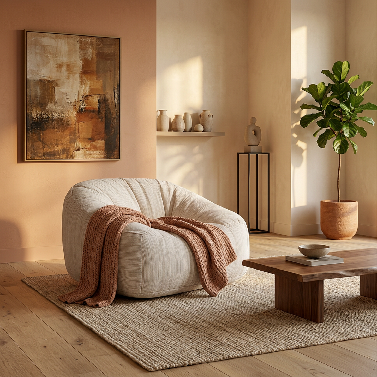 Beige Textured Linen-Blend Cloud Armchair