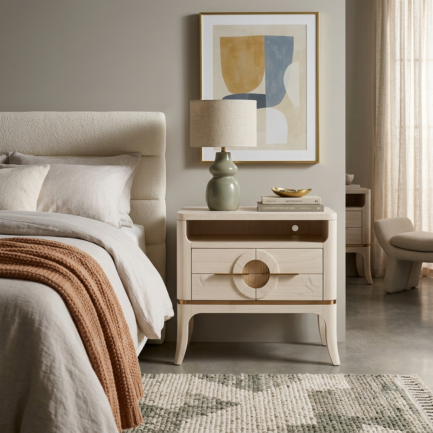 Bleached Oak Art Deco-Inspired Nightstand