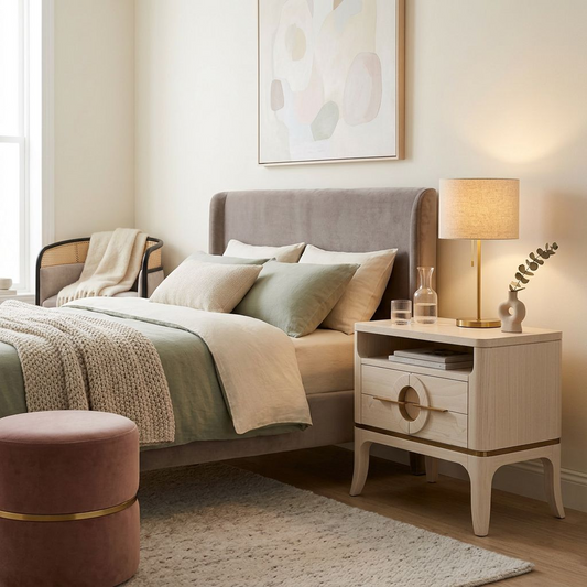 Bleached Oak Art Deco-Inspired Nightstand