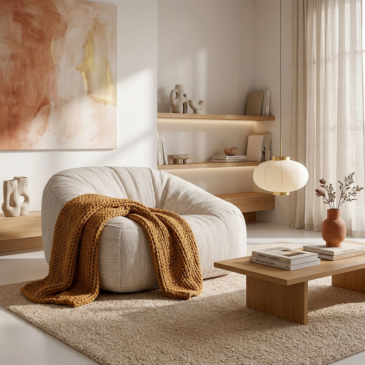 Beige Textured Linen-Blend Cloud Armchair