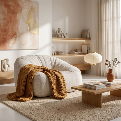 Beige Textured Linen-Blend Cloud Armchair