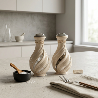 Ornate Beige Ceramic &amp; Glass Sugar Shaker