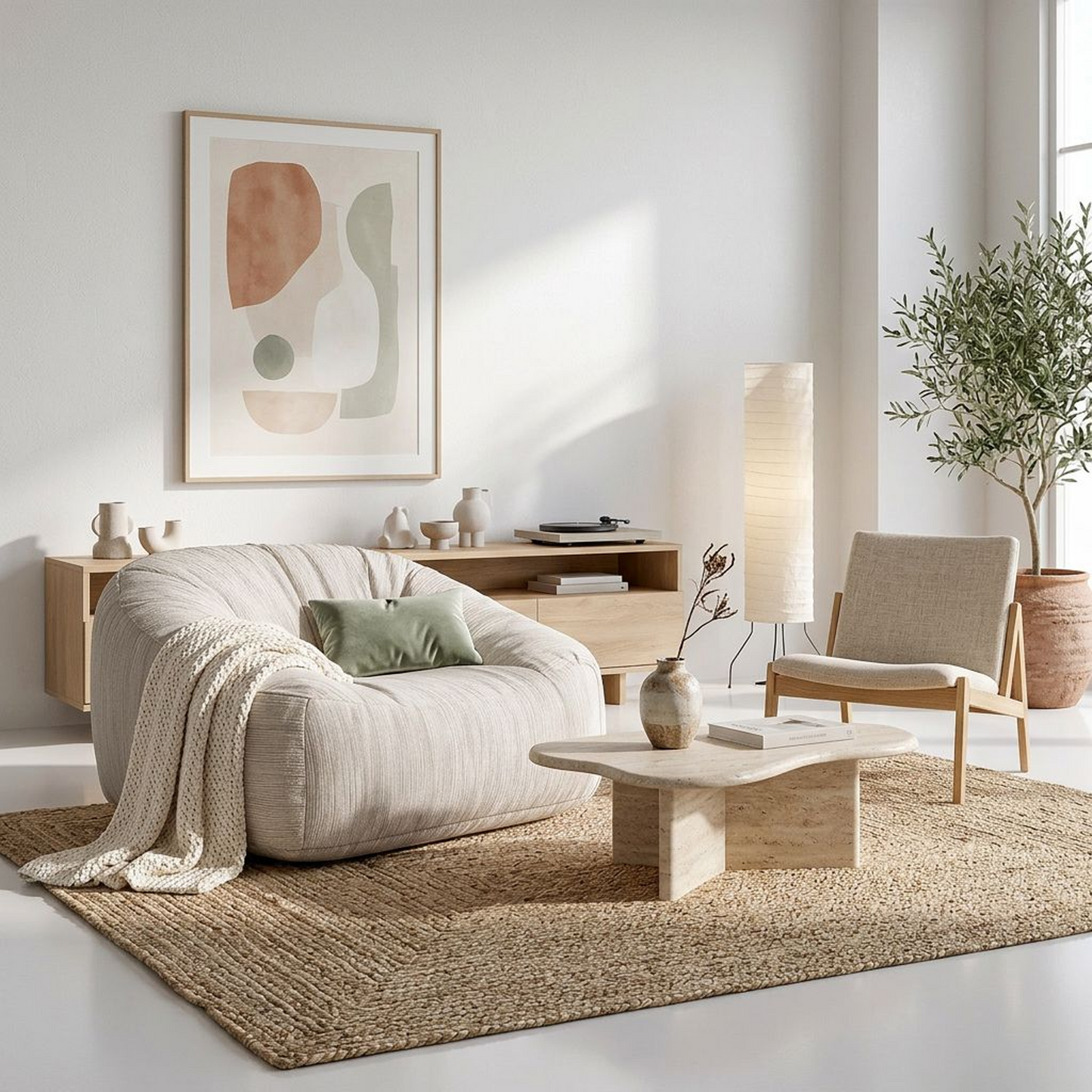 Beige Textured Linen-Blend Cloud Armchair