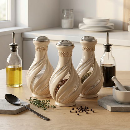 Ornate Beige Ceramic &amp; Glass Sugar Shaker