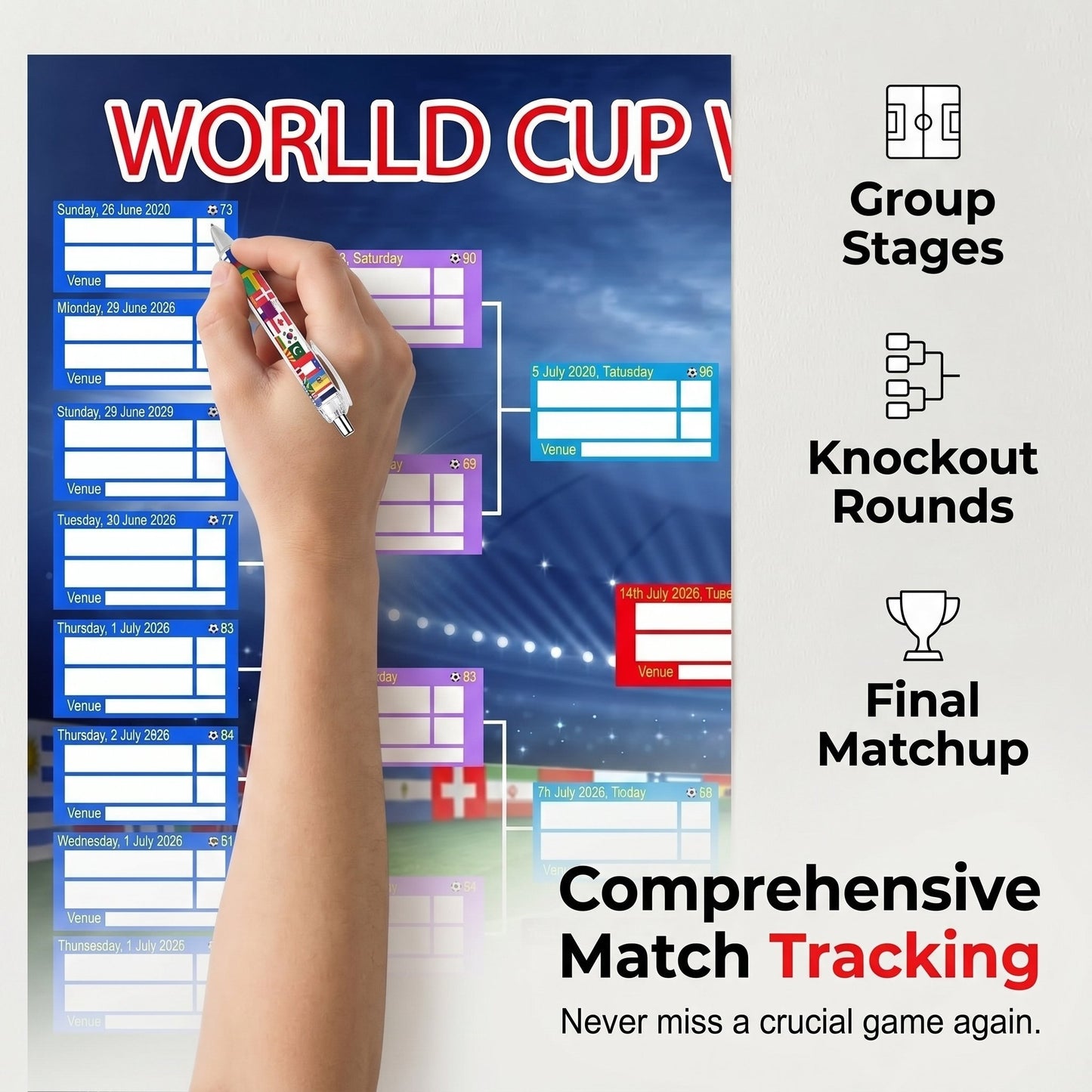 ⚽🏆 Ultimate 2026 Soccer Fan Wall Chart Kit – Group Stage & Knockout Posters (23.6 x 35.4). Marker Pen & Mounting Strips Included 🎁