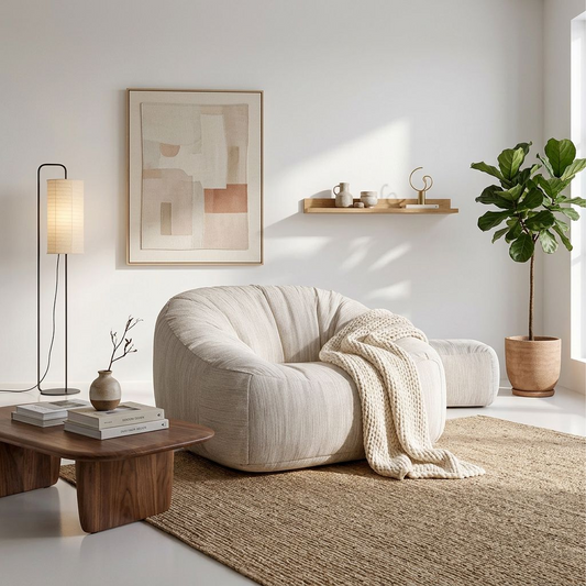 Beige Textured Linen-Blend Cloud Armchair