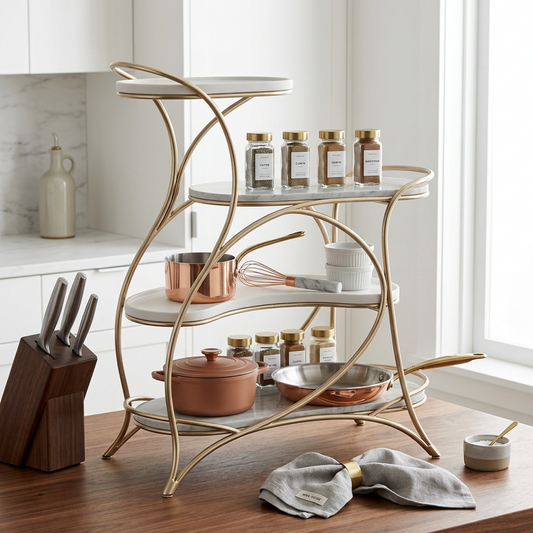 Art Nouveau-Inspired 4-Tier Marble & Gold Display Stand