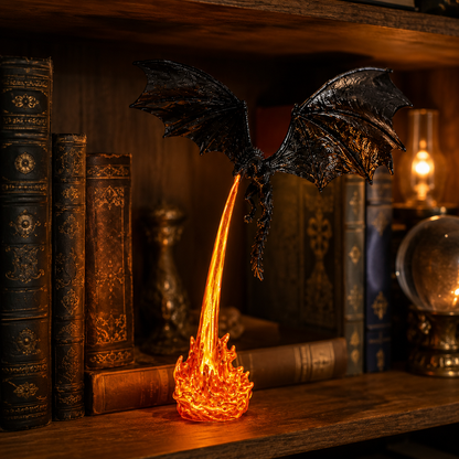 Dragon Flame Book Nook – Light-Up Fantasy Dragon Bookshelf Decor