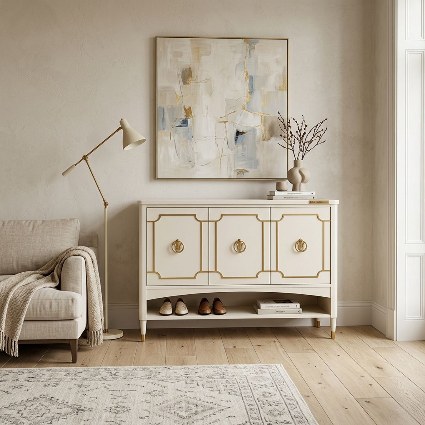 Cream & Gold Regency-Style Sideboard