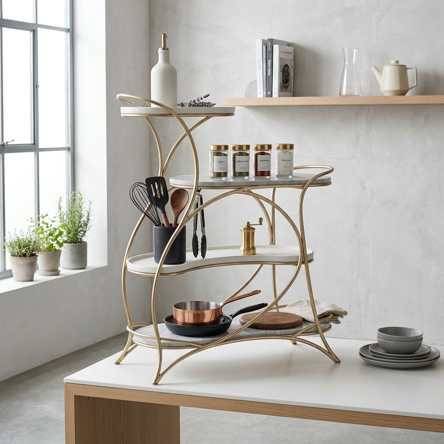 Art Nouveau-Inspired 4-Tier Marble & Gold Display Stand
