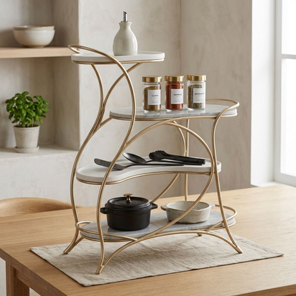Art Nouveau-Inspired 4-Tier Marble & Gold Display Stand