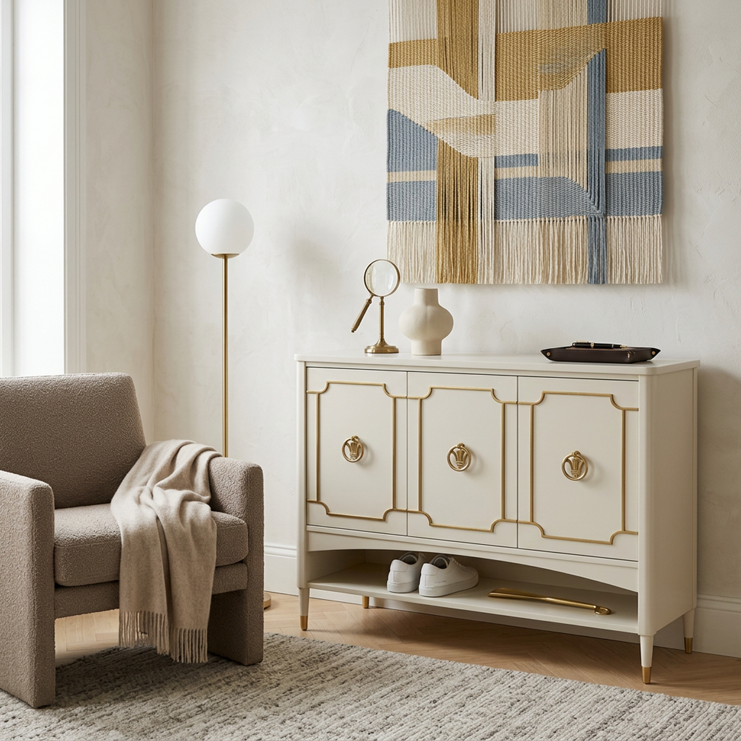 Cream & Gold Regency-Style Sideboard