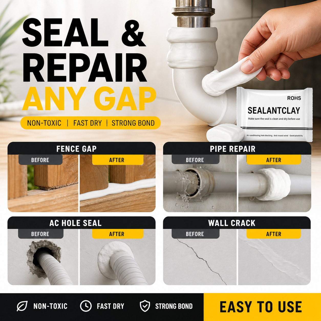 10Pcs Professional Sealant Clay - Waterproof & Anti-Insect Wall Hole Filler Mud