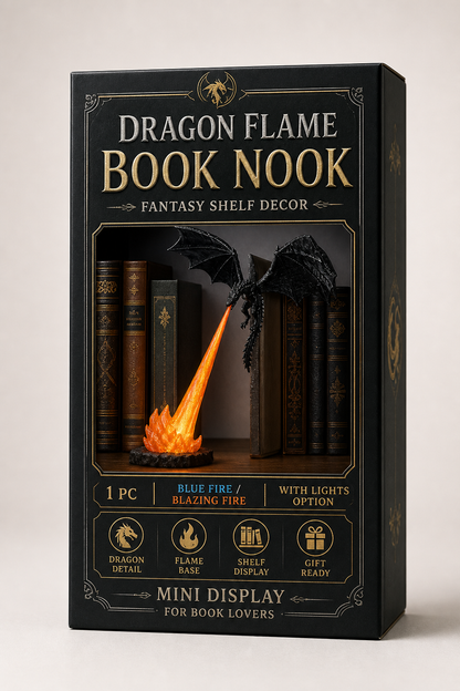 Dragon Flame Book Nook – Light-Up Fantasy Dragon Bookshelf Decor