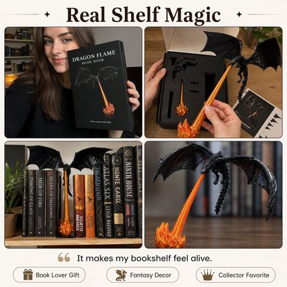 Dragon Flame Book Nook – Light-Up Fantasy Dragon Bookshelf Decor