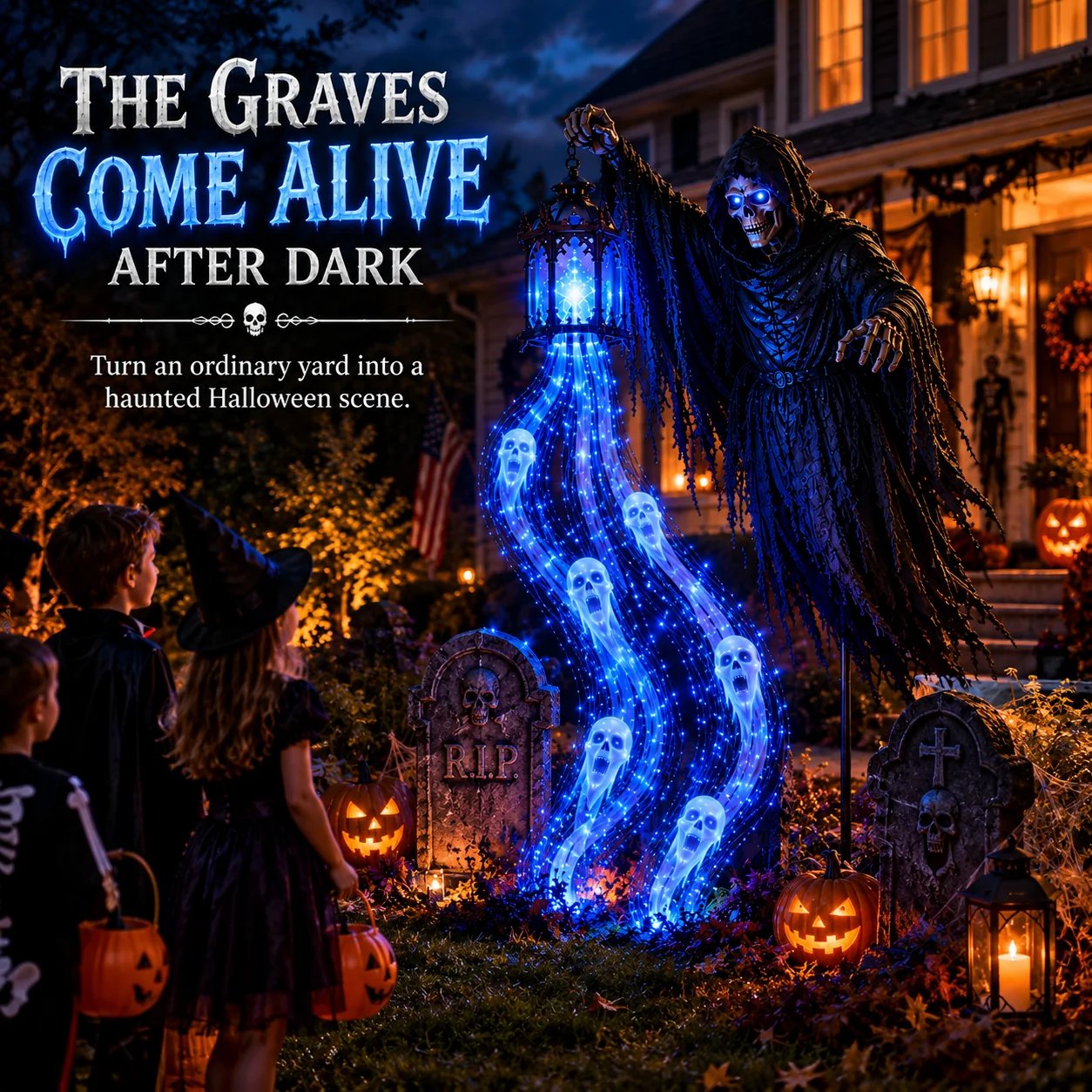 🎁 50% OFF Today 🎁 💀 Animated “Soul Harvester” Halloween Garden Light – Spooky Outdoor Decoration