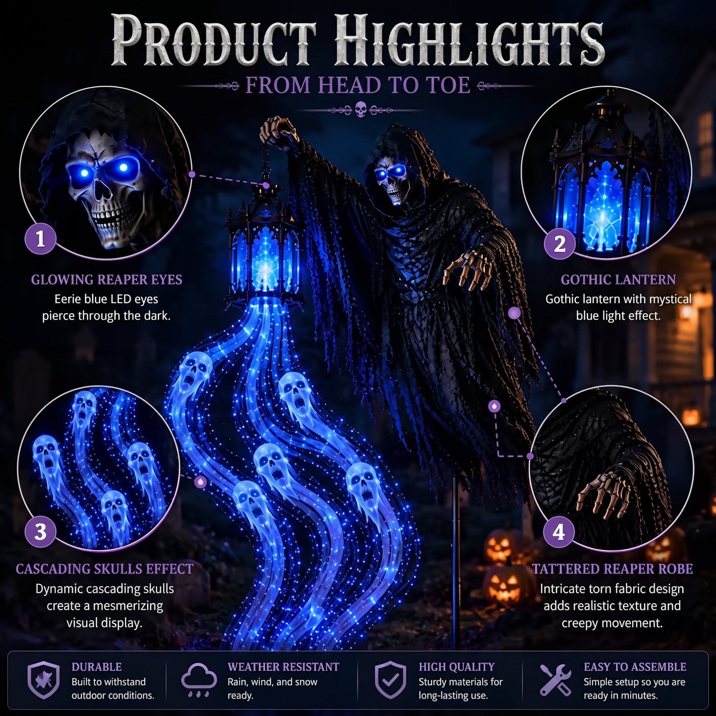 🎁 50% OFF Today 🎁 💀 Animated “Soul Harvester” Halloween Garden Light – Spooky Outdoor Decoration