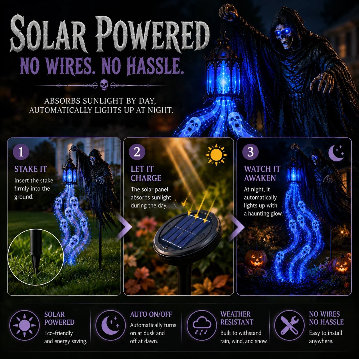 🎁 50% OFF Today 🎁 💀 Animated “Soul Harvester” Halloween Garden Light – Spooky Outdoor Decoration