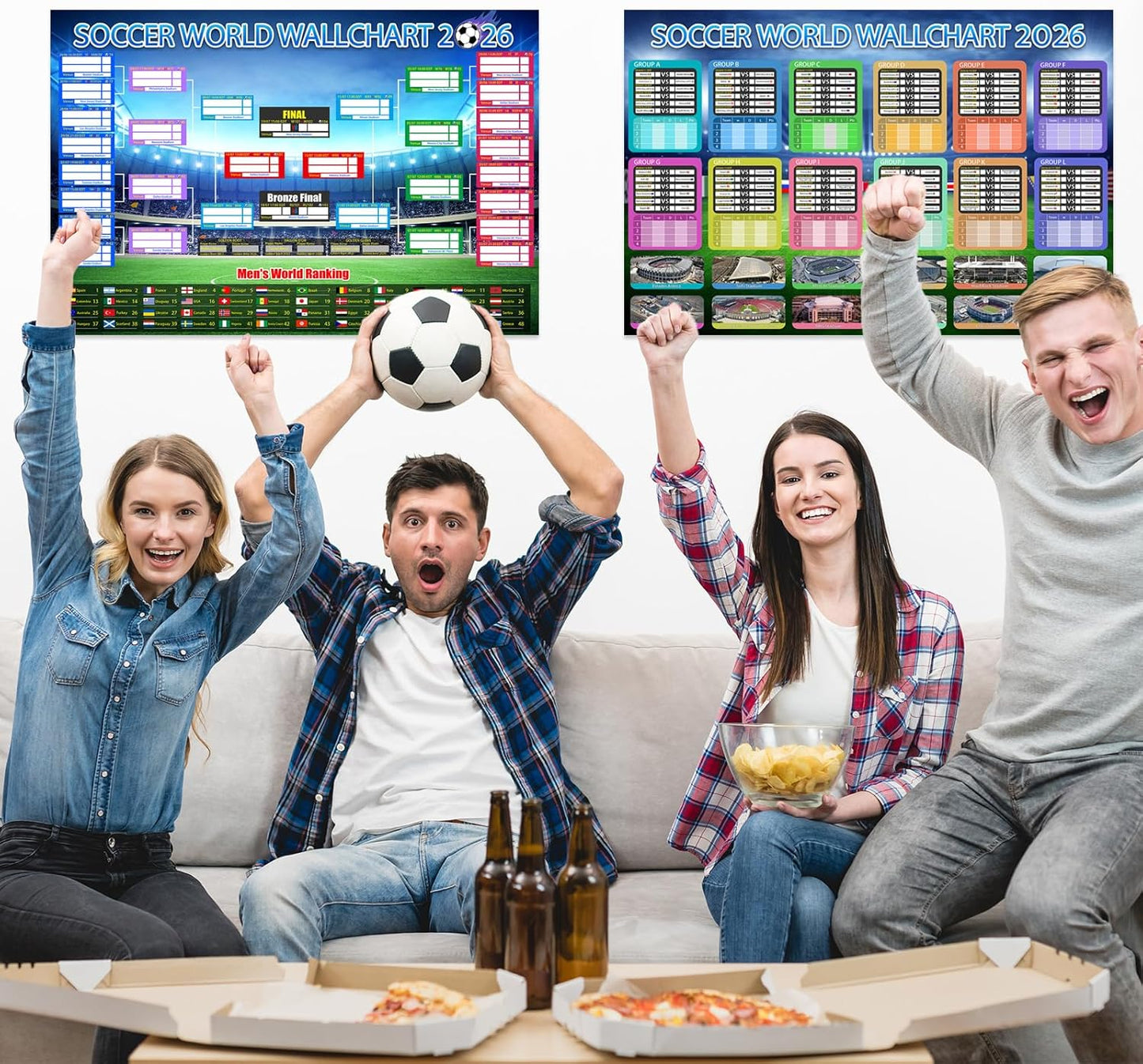 ⚽🏆 Ultimate 2026 Soccer Fan Wall Chart Kit – Group Stage & Knockout Posters (23.6 x 35.4). Marker Pen & Mounting Strips Included 🎁
