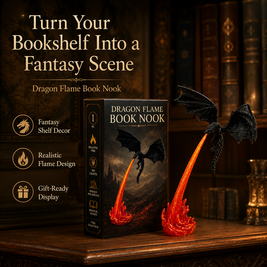 Dragon Flame Book Nook – Light-Up Fantasy Dragon Bookshelf Decor