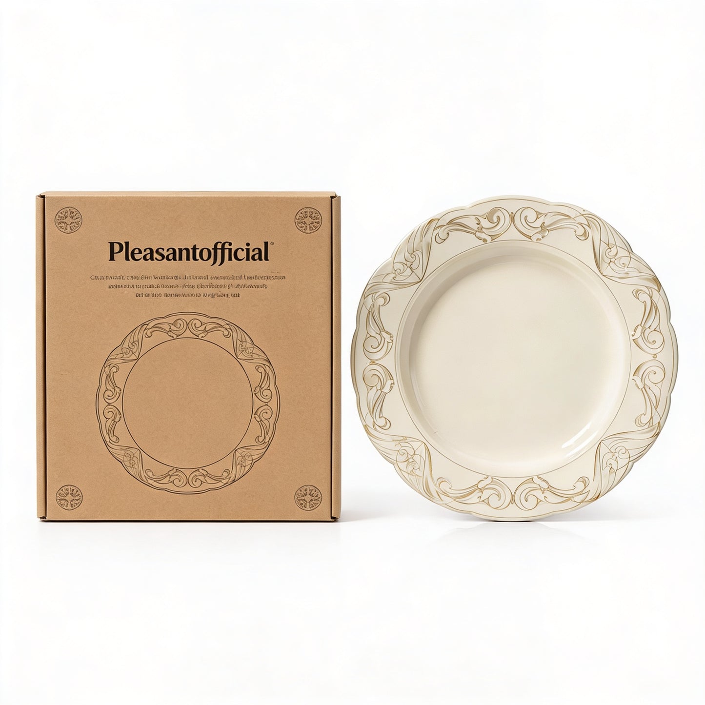 Cream & Gold Baroque Scrollwork Porcelain Dinner Plate