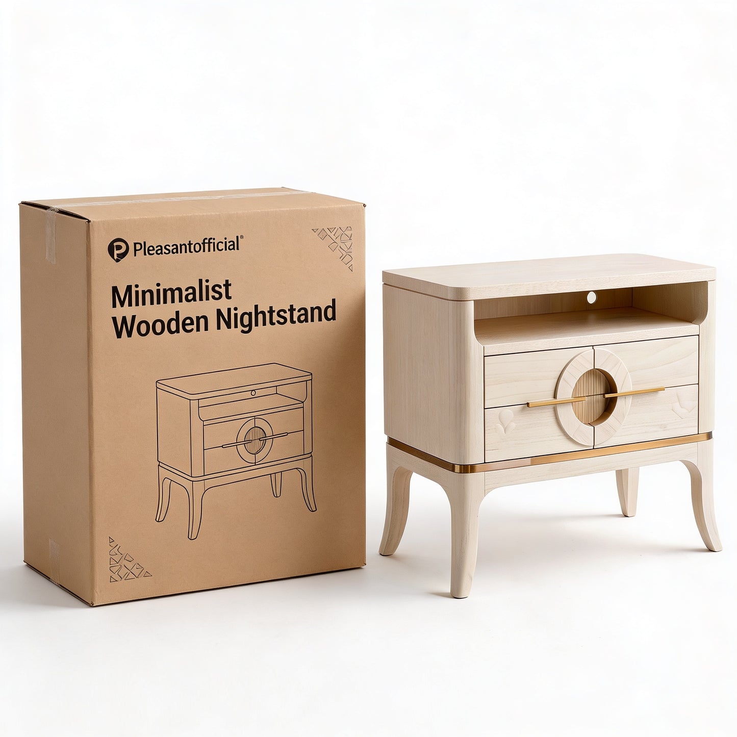 Bleached Oak Art Deco-Inspired Nightstand