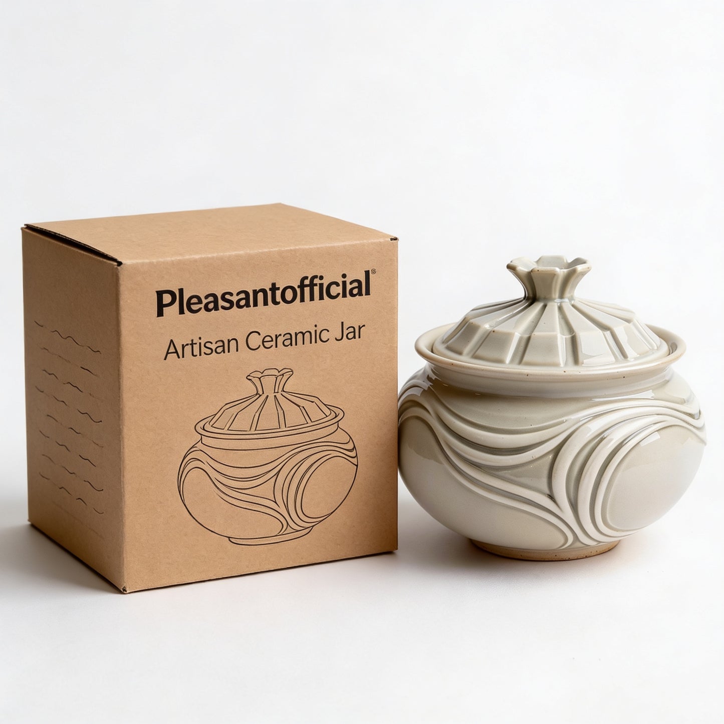 Light Celadon Glazed Ceramic Lidded Jar